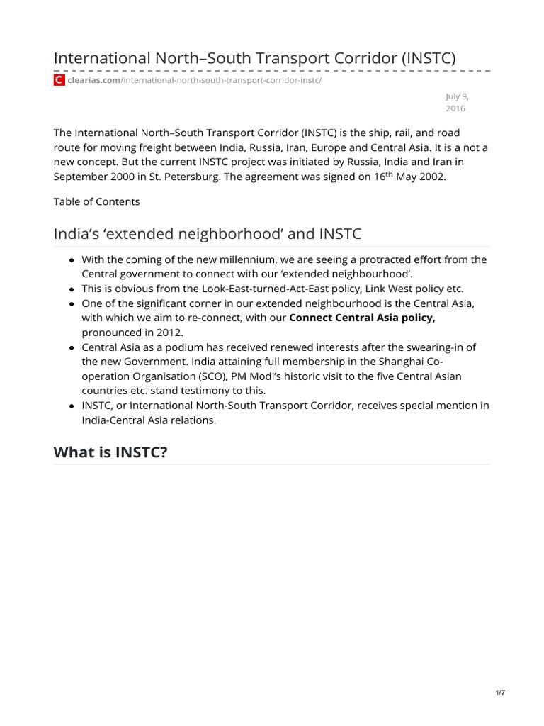 International NorthSouth Transport Corridor INSTC PDF Transport