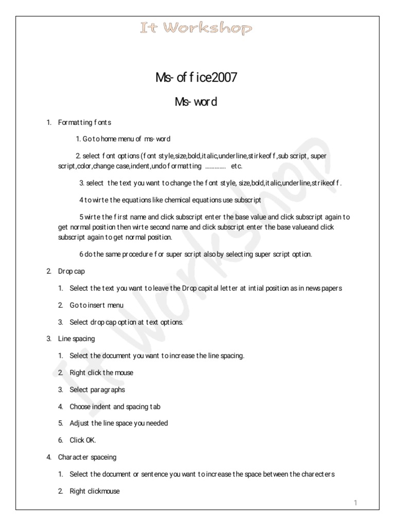 Ms Word Notes With Examples | PDF