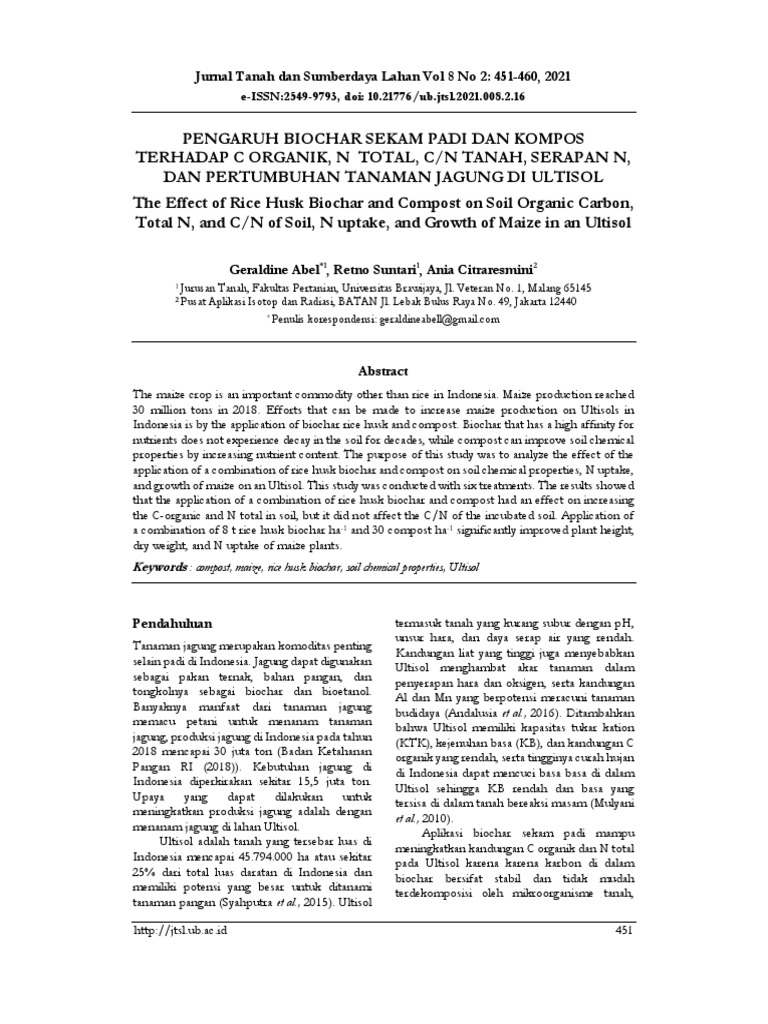 Jurnal Tanah Dan Sumberdaya Lahan Vol 8 No 2: 451-460, 2021 | PDF ...