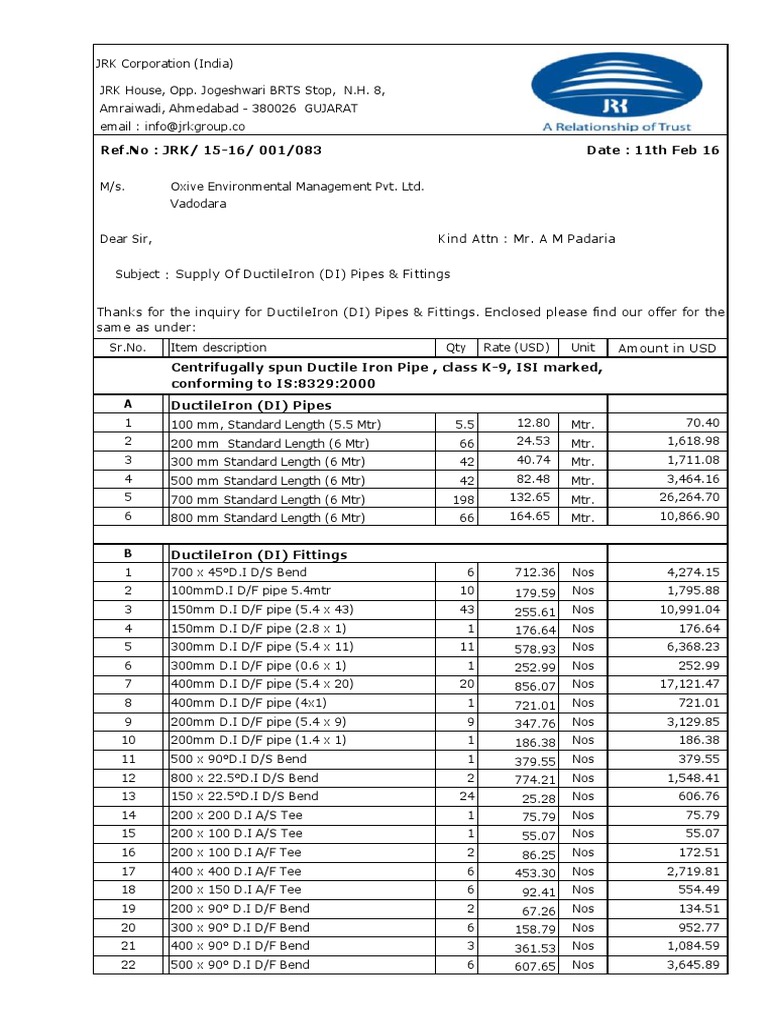 DI Pipes and Fittings | Download Free PDF | Mechanical Engineering ...