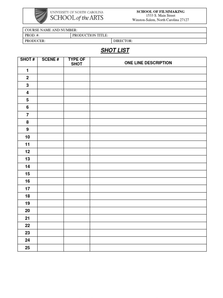 Film Production Shot List Template | PDF