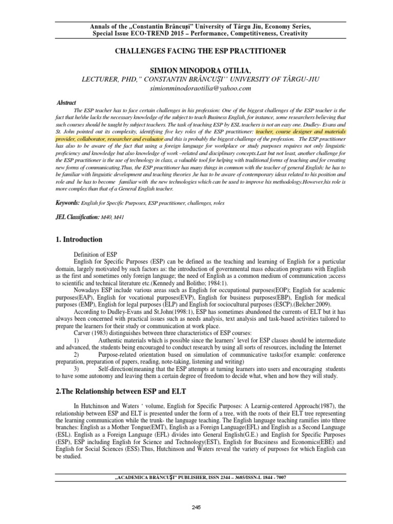 Challenges for ESP Practitioners | PDF | English As A Second Or Foreign ...