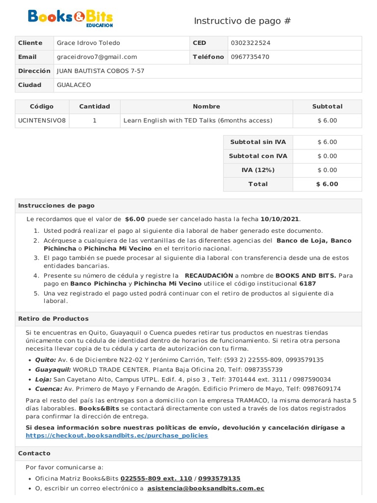 Instrucciones de Pago Books and Bits | PDF | Finanzas y dinero