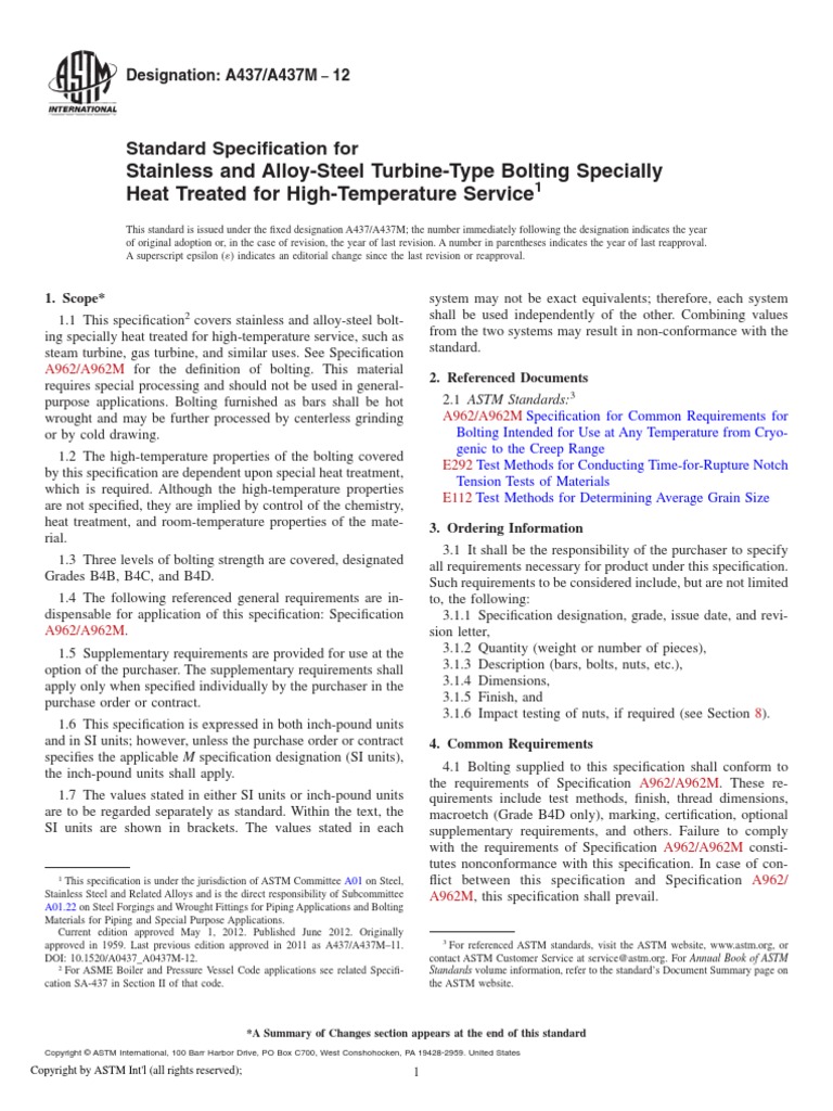 Stainless and AlloySteel Bolting Specially Heat Treated