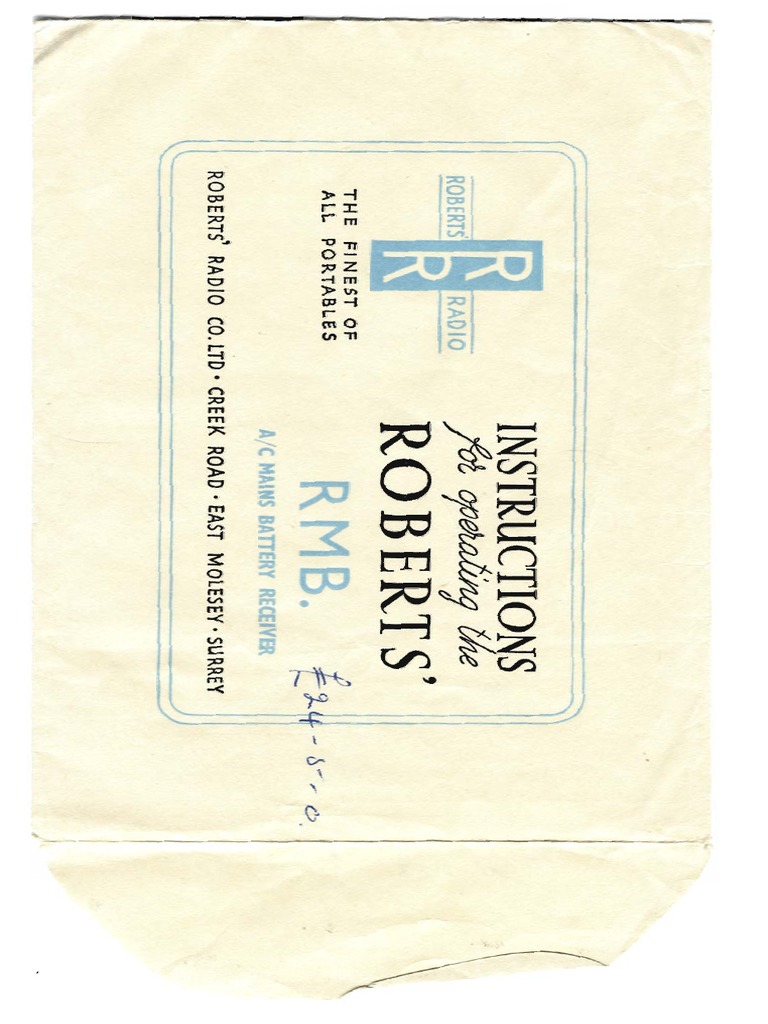 Roberts-Rmb Owners Manual | PDF