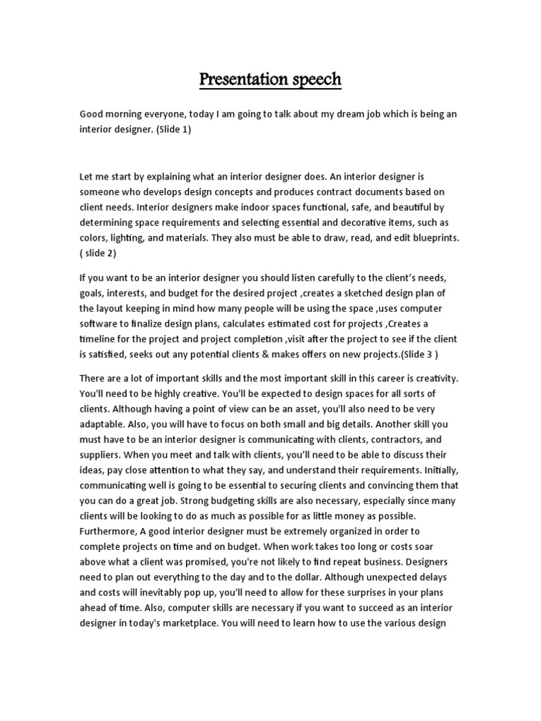 Speech (Interior Design) | PDF | Interior Design | Computer Aided Design