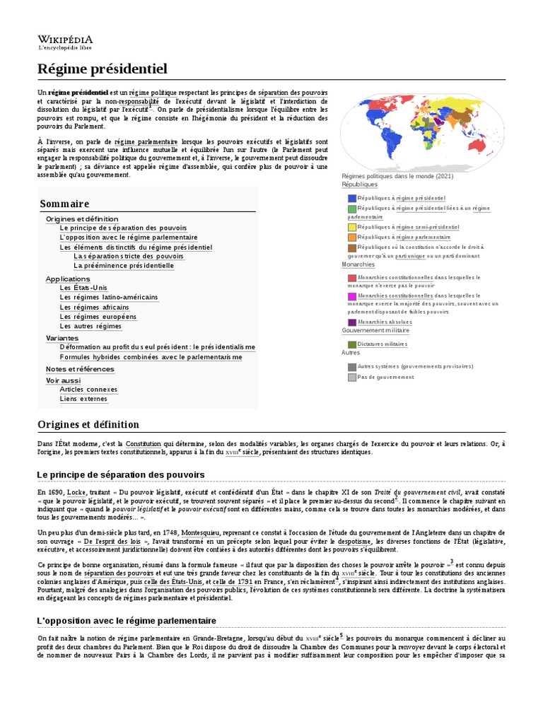 La Séparation Des Pouvoirs Aux Etats unis Dissertation Régime Présidentiel | PDF | Séparation des pouvoirs | Politique mondiale