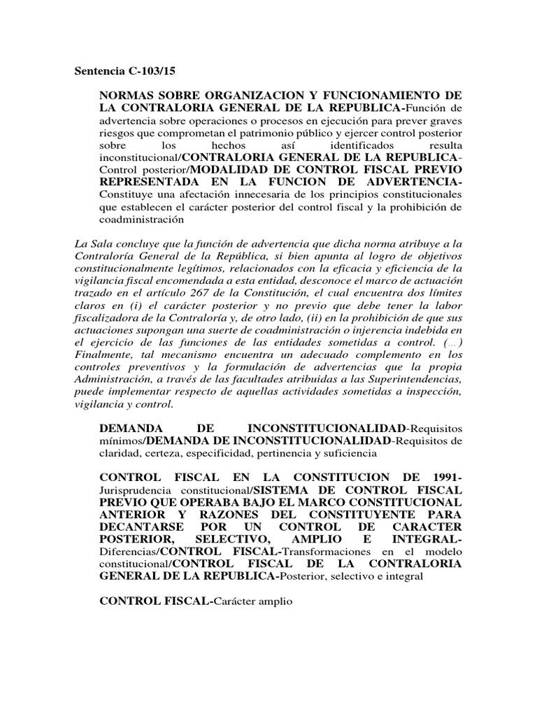 Sentencia C-103 de 2015 | PDF | Caso de ley | Constitución
