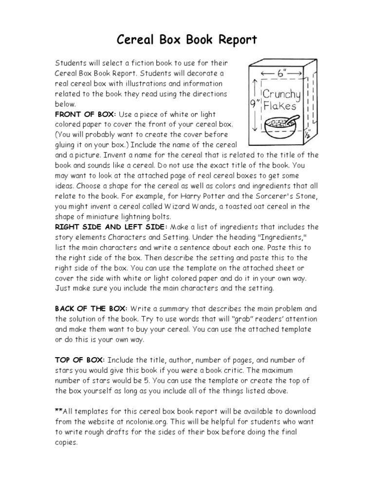 Cereal Box Report-20  PDF  Books With Regard To Cereal Box Book Report Template