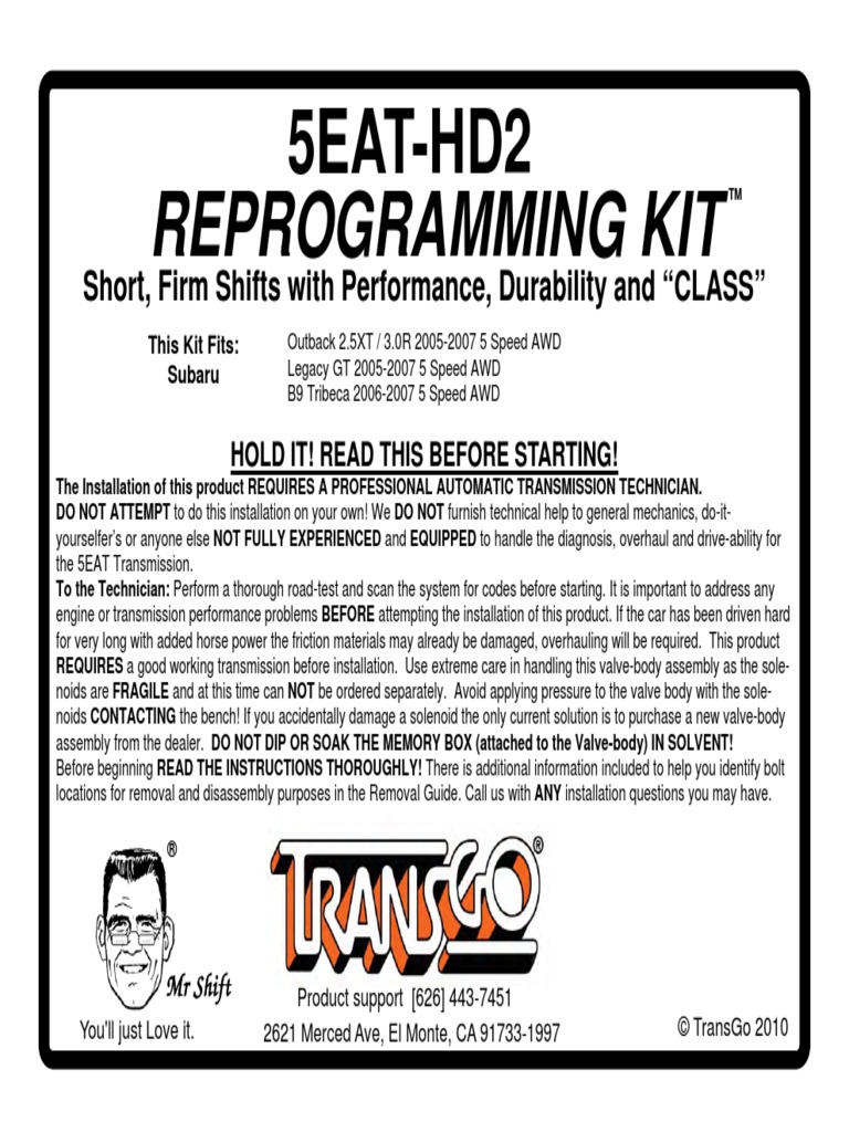 5eat HD 2 Transgo Instructions PDF Valve Transmission (Mechanics)