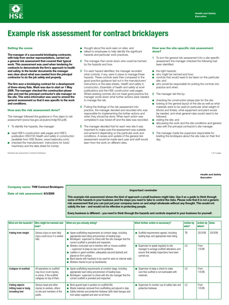 Bricklayers | PDF | Risk Assessment | Occupational Safety And Health