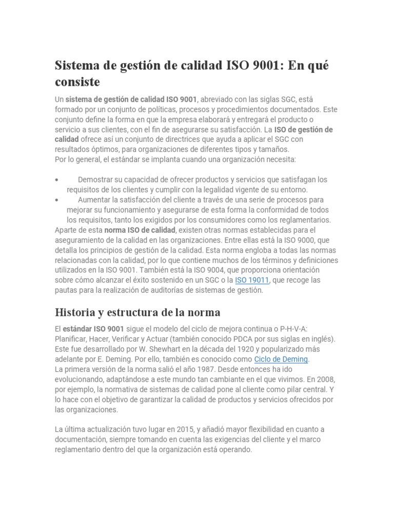 Sistema de Gestión de Calidad ISO 9001 | PDF | Calidad (comercial ...