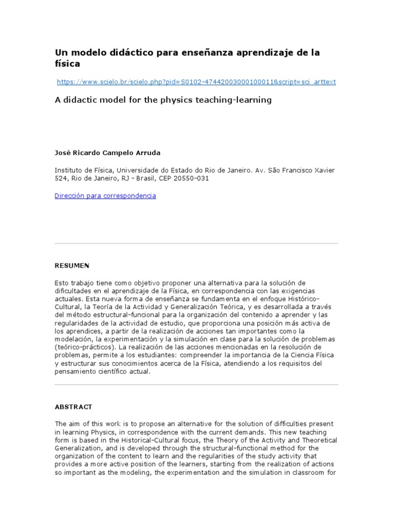 Un Modelo Didáctico para Enseñanza Aprendizaje de La Física | PDF ...