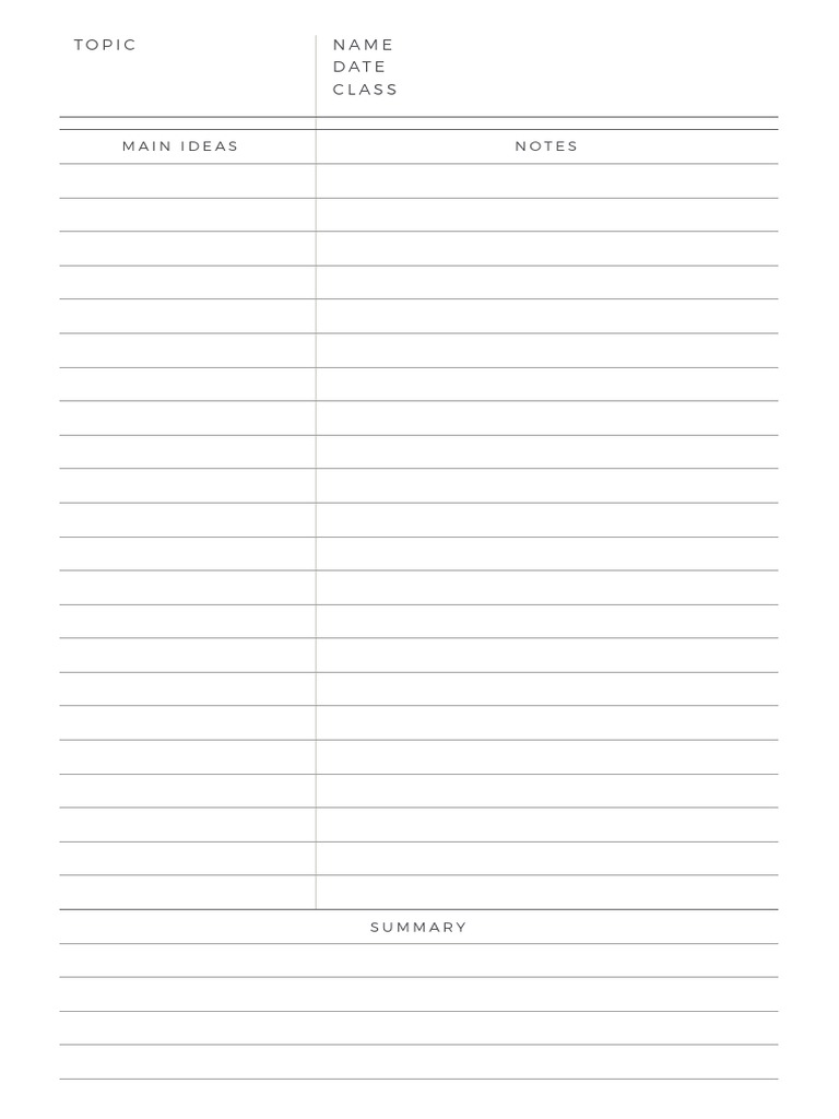 Main Ideas Notes: Topic Name Date Class | PDF