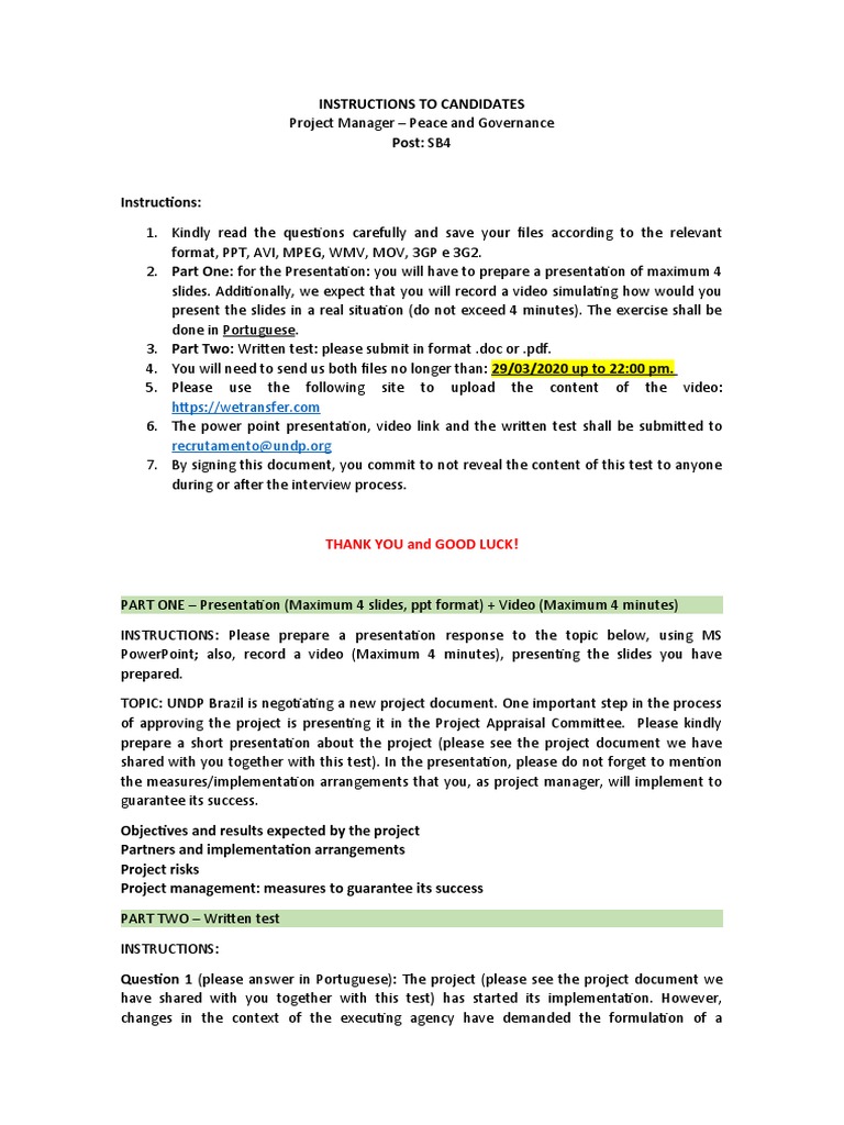 Test Instructions Project Manager | PDF | Microsoft Power Point