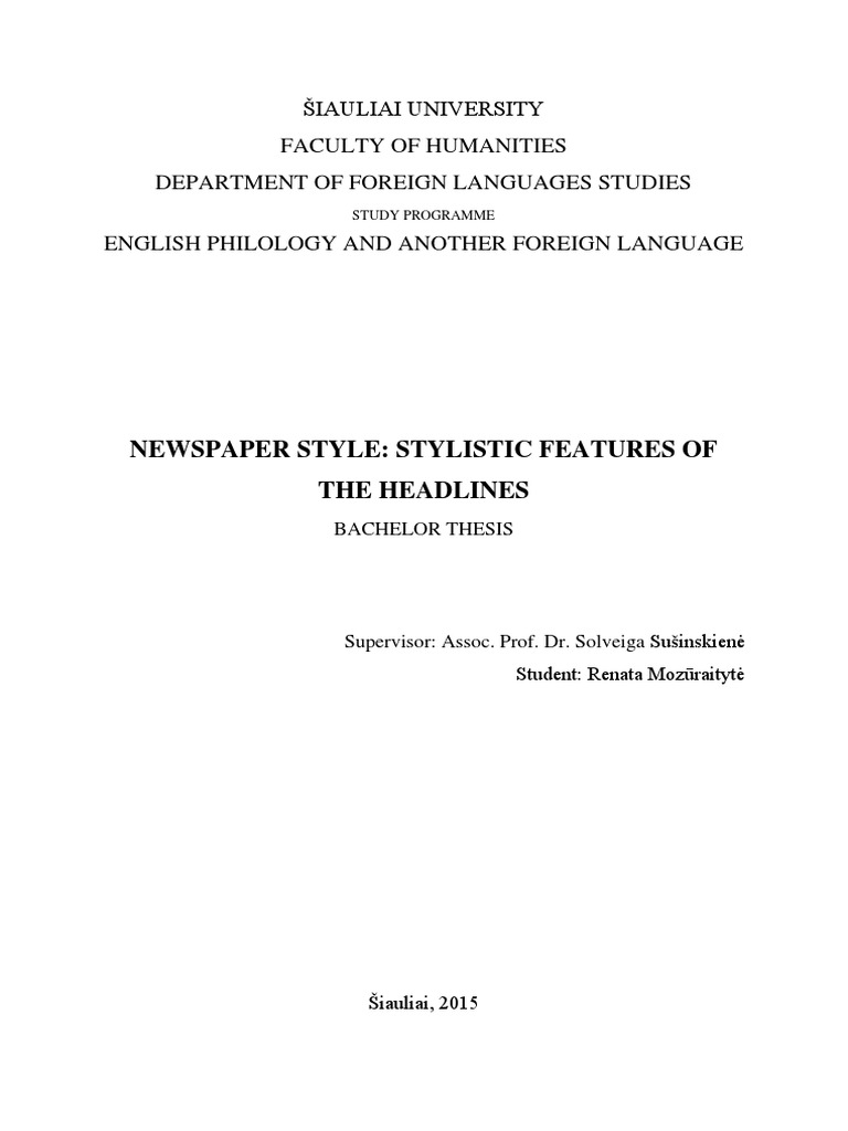 Stylistic Features of Newspaper Headlines | PDF | News | Newspapers
