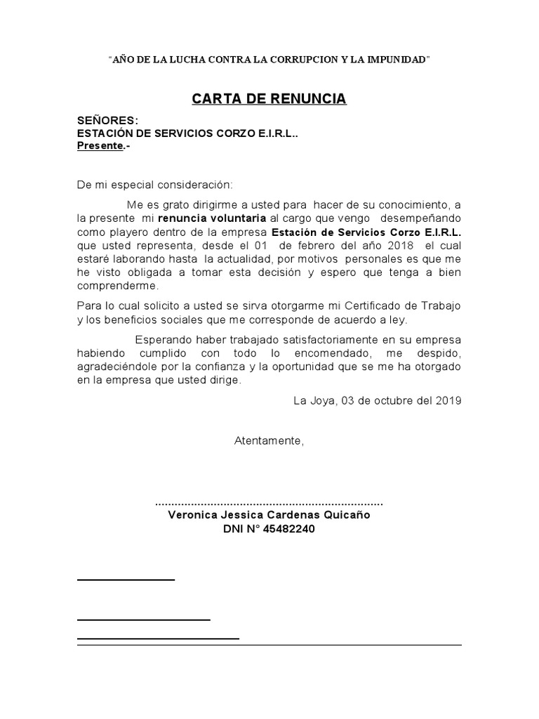 Carta de Renuncia Vero | PDF