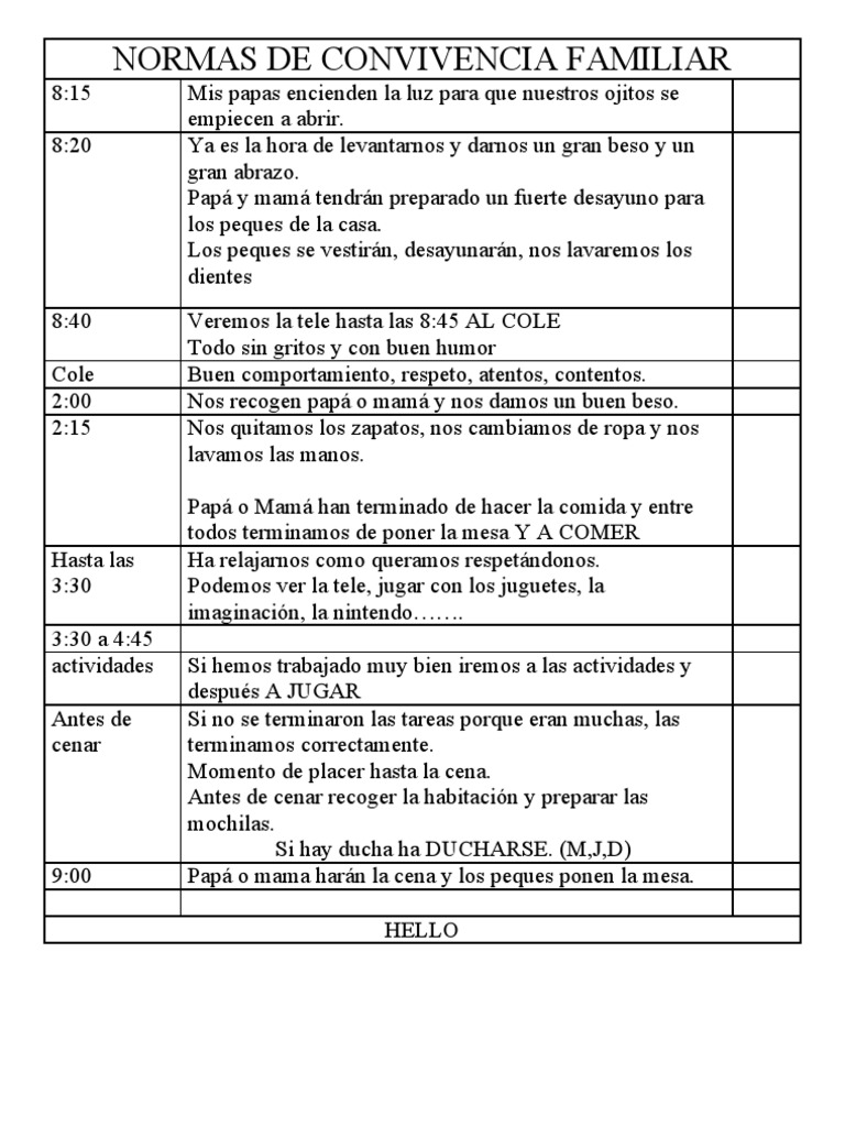 Normas de Convivencia Familiar en Casa | PDF | Cocina, comidas y vino