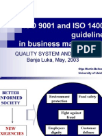 ISO 9001 and ISO 14001 Guidelines in Business Management: Quality System and Haccp Banja Luka, May, 2003