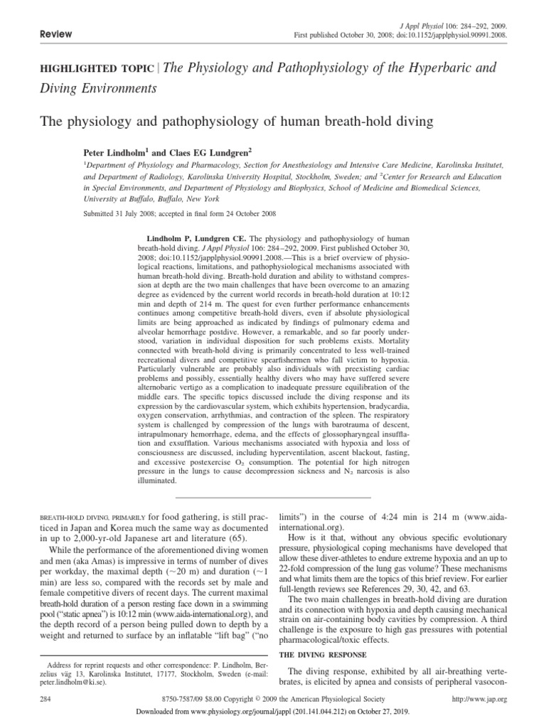 The Patophisiology of Breath Hold Diving | PDF | Scuba Diving | Breathing