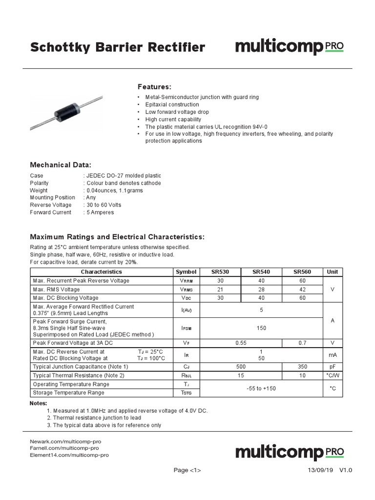 Schottky Barrier Rectifier Features PDF Rectifier Electrical