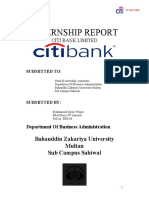 Citi Bank Internship Report