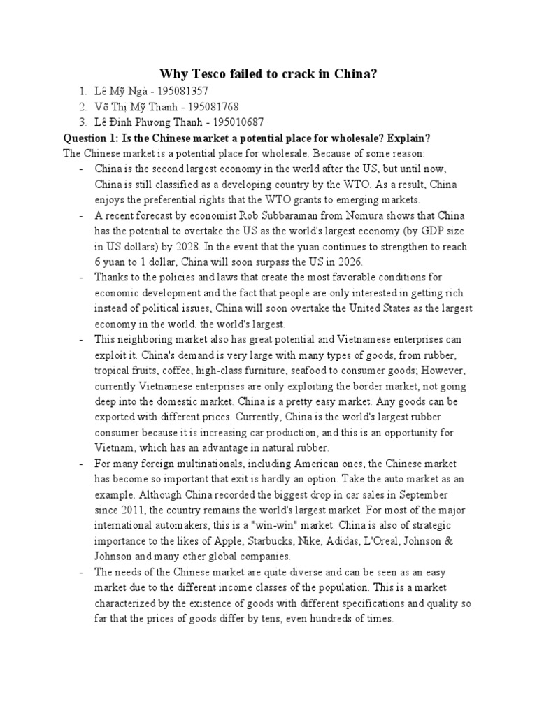 Why Tesco Failed To Crack in China PDF Tesco Economy Of China