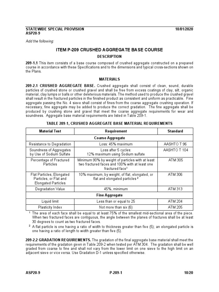 P-209 Crushed Aggregate Base Course | PDF | Concrete | Construction ...