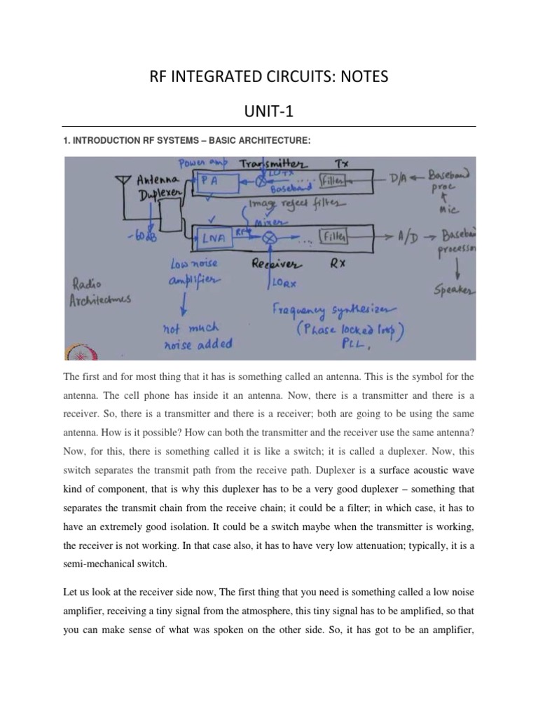 RF Integrated Circuits: Notes UNIT-1: 1. Introduction RF Systems ...