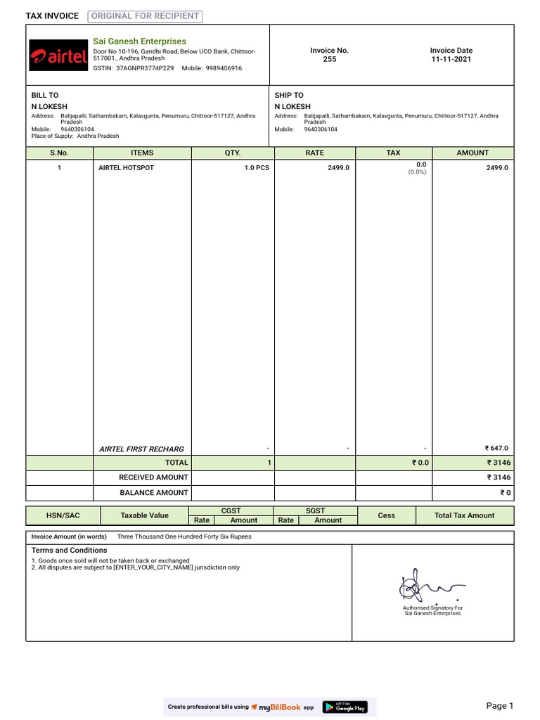 255 Sales Invoice N Lokesh | PDF | Economies | Government Finances