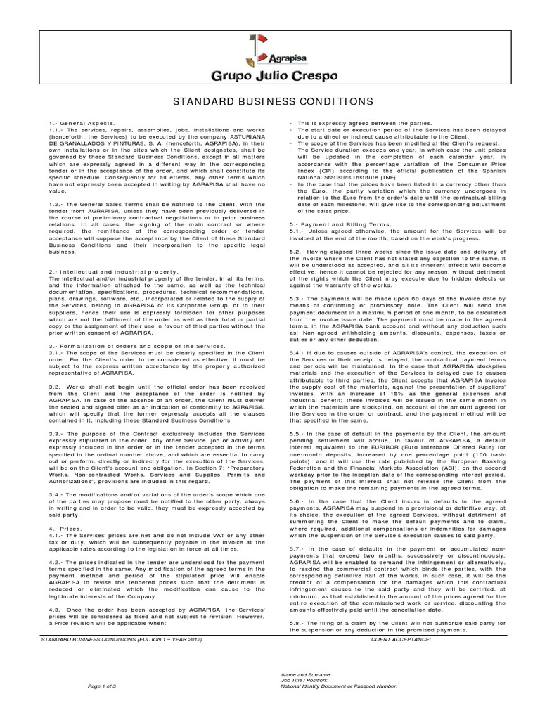 Standard Business Conditions 2012 | PDF | Invoice | Working Time