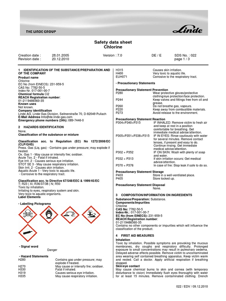 MSDS Anh Chlorine PDF Water Personal Protective Equipment