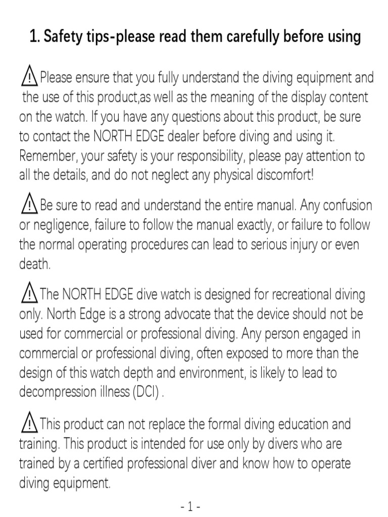 North Edge Aqua English Manual PDF Scuba Diving Equipment