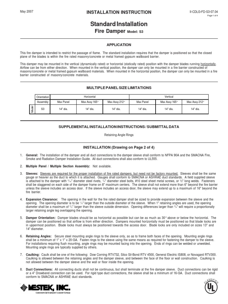FD Installation Standards | PDF | Duct (Flow) | Screw
