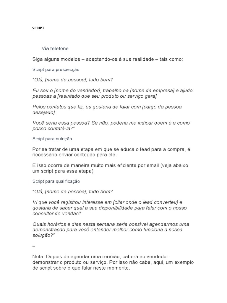Modelos de scripts para prospecção, nutrição, qualificação, follow up e ...
