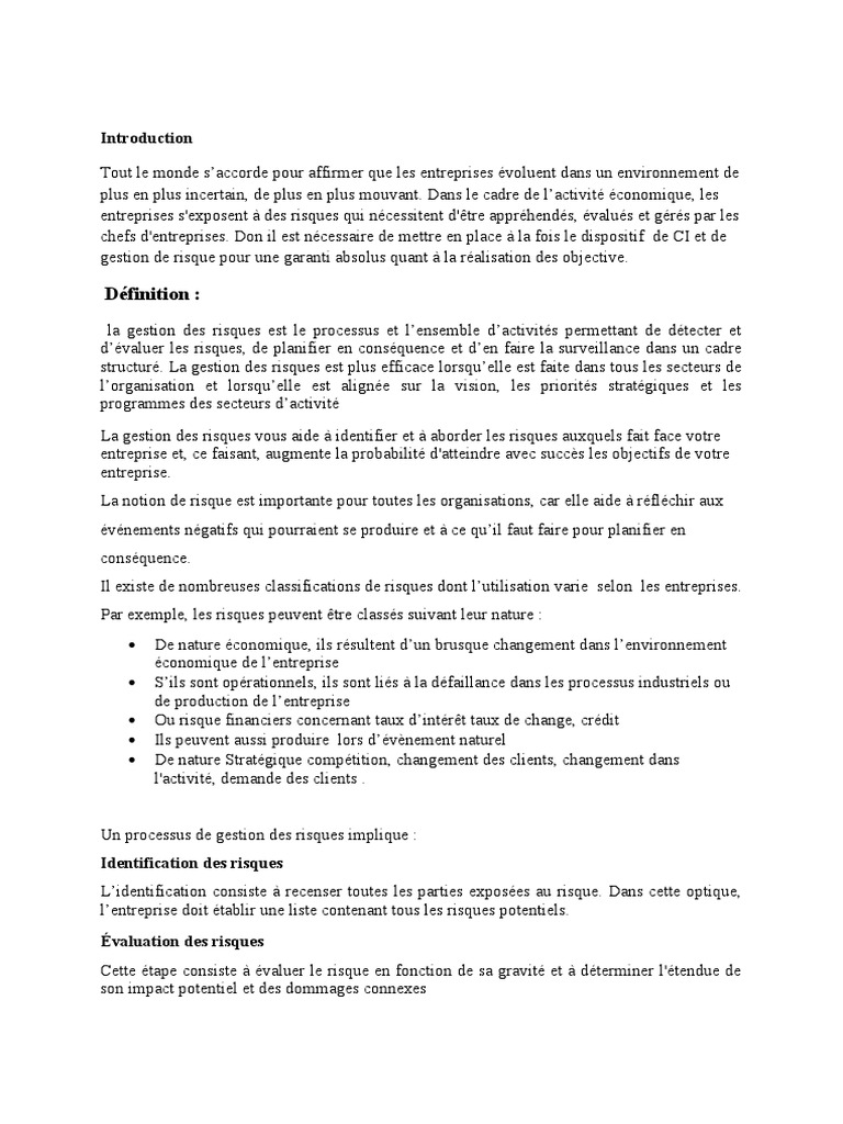 Gestion des Risques en Entreprise : Guide Complet | PDF | Risque ...