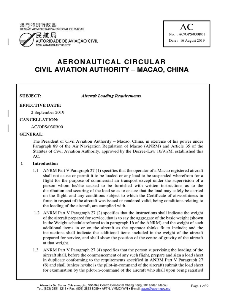 Aircraft loading requirements circular | PDF | Aviation | Transport