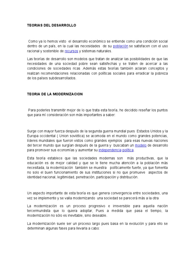 Teorías del Desarrollo Económico | PDF | Teoría de la modernización ...