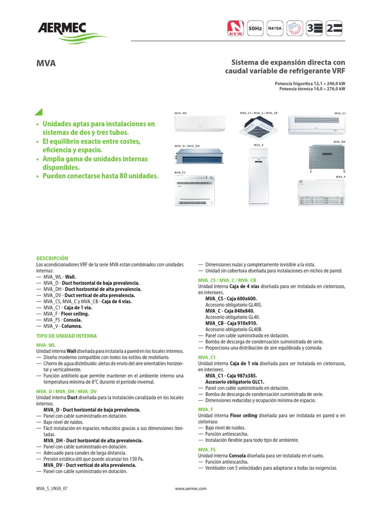 MVA Es AERMEC 218833 Cat58c02194 | PDF | Bomba de calor | Refrigeración
