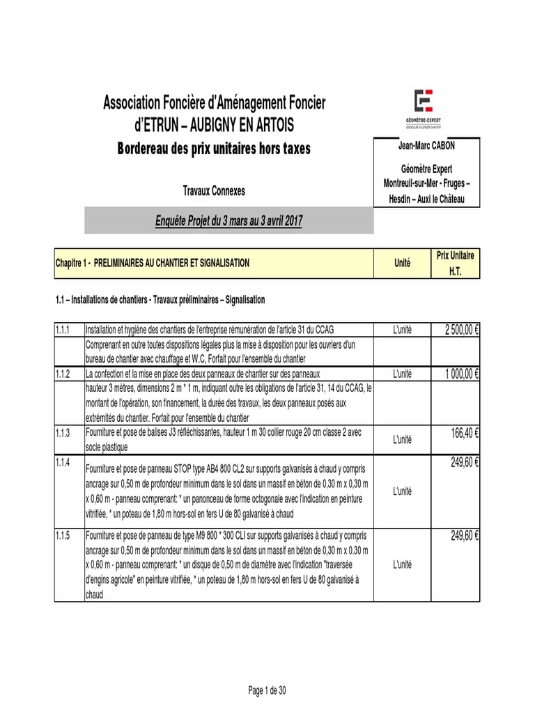 Bordereau des prix unitaires 2023 | PDF | Matériaux | Paysage
