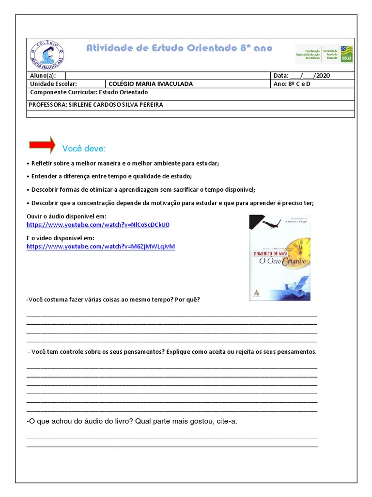 Atividade de Estudo Orientado 8º Ano | PDF