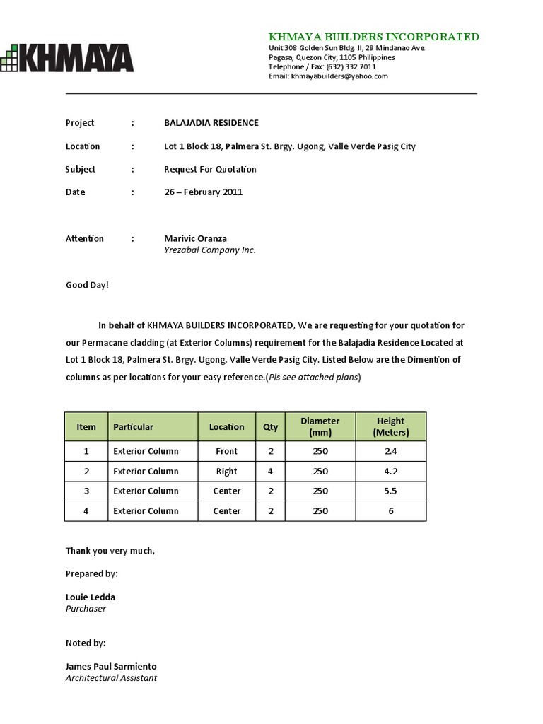 Quotation Request for Cladding | PDF