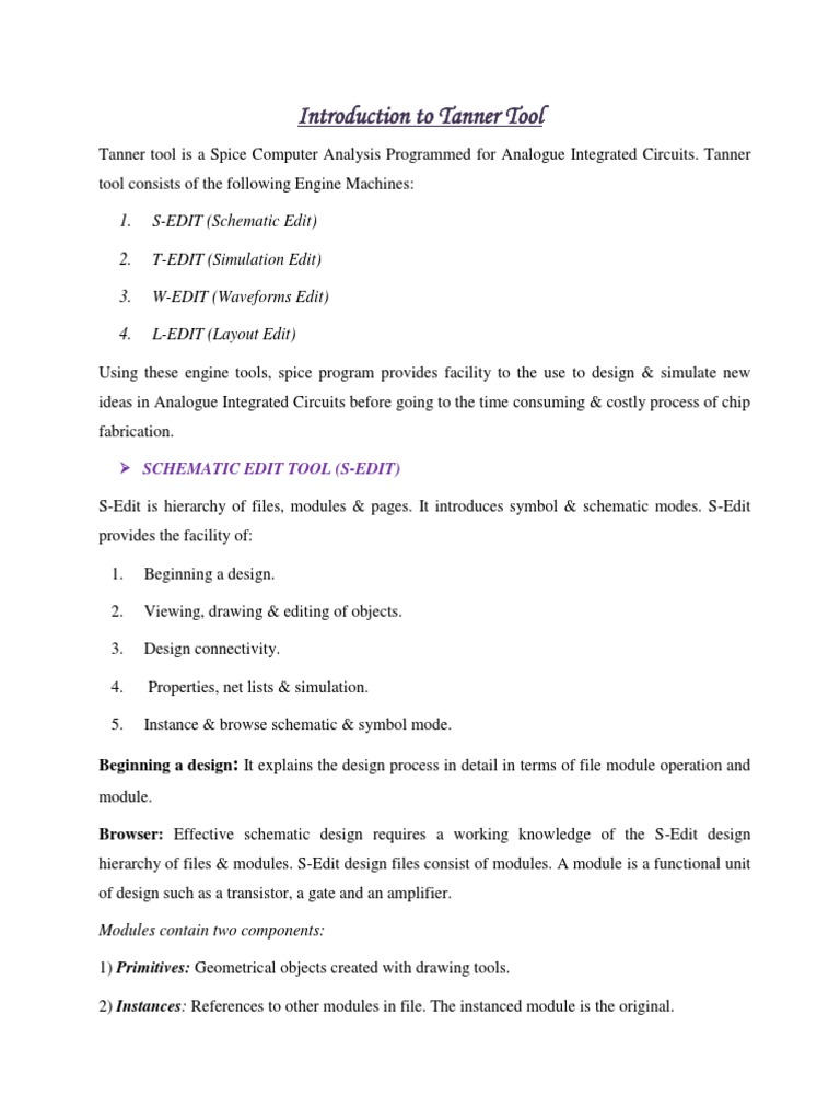 Tanner Tool: Analogue Circuit Design & Simulation | PDF | Spice ...