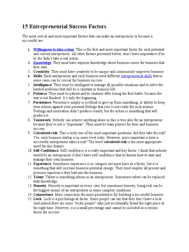 Key Factors for Entrepreneurial Success | PDF | Entrepreneurship ...