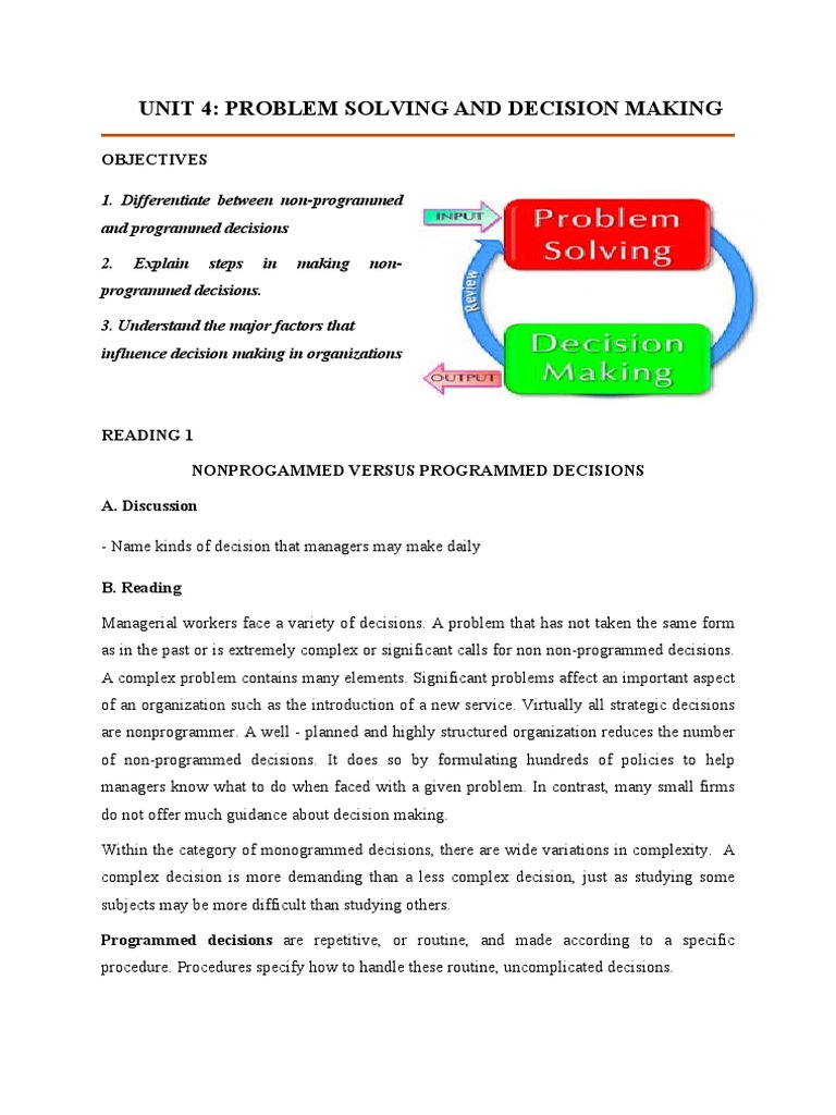 UNIT 4 Problem Solving & Decicion Making | PDF | Decision Making ...
