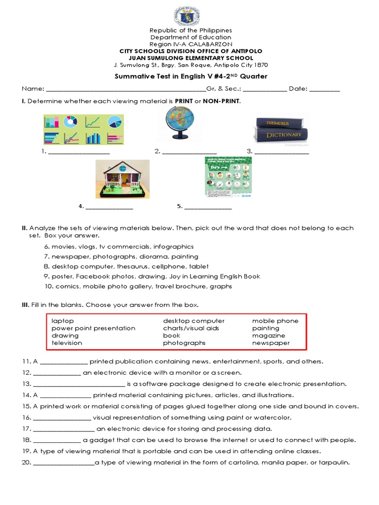 2nd Quarter Summative Test in English 4 1 | PDF | Books | Computing