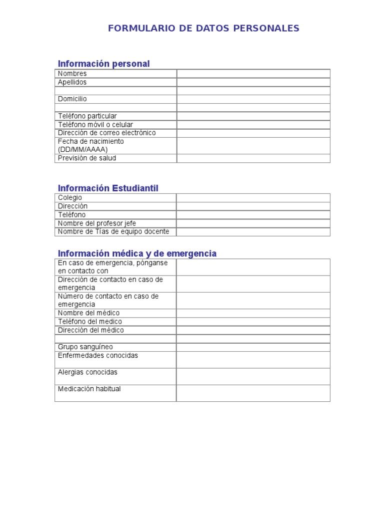 Formulario De Datos Personales
