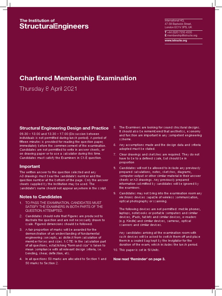 Chartered Membership Exam: Structural Design Guide | PDF | Real Estate ...