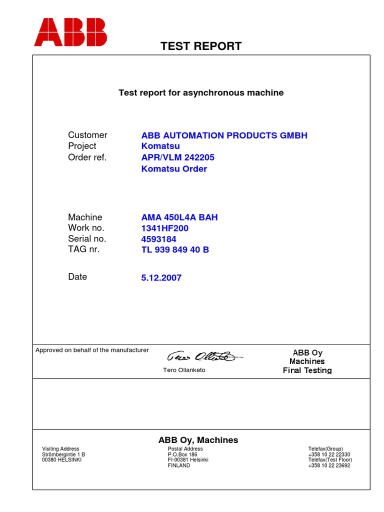 Test Report: Customer Project Order Ref | PDF | Electrical Engineering ...