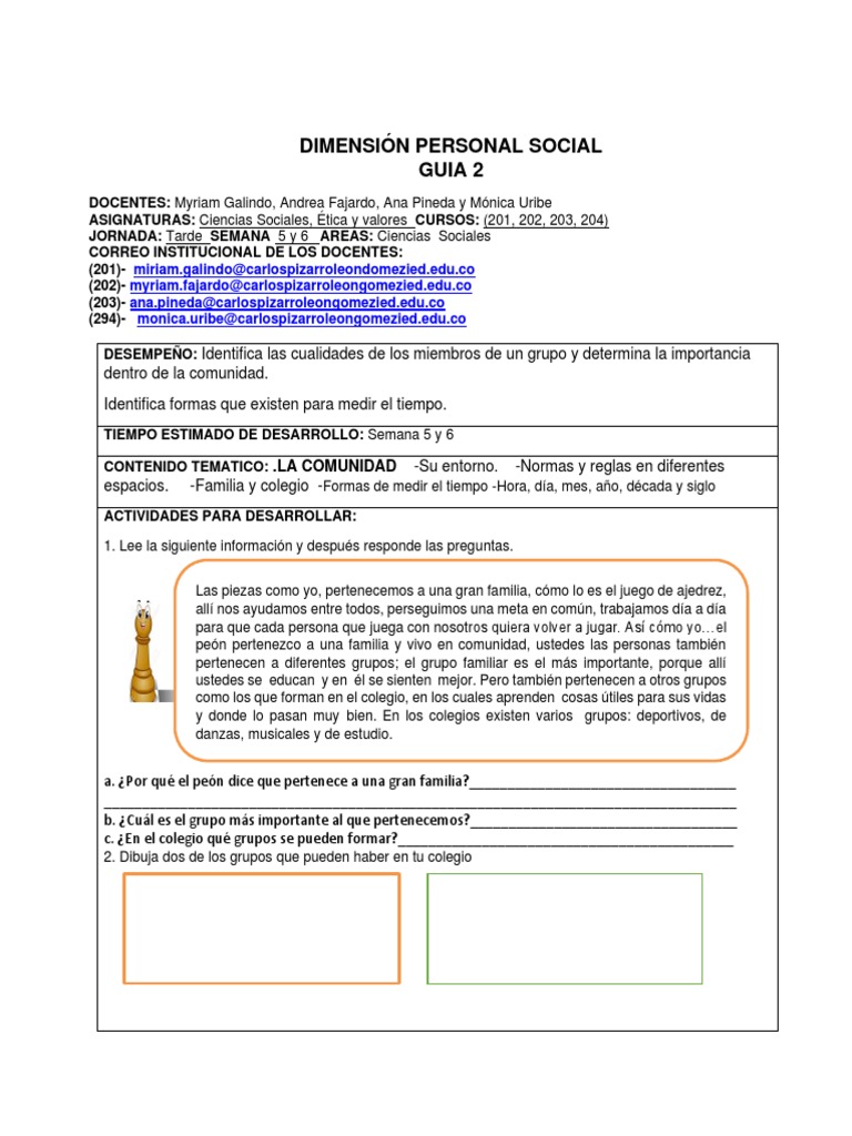 Dimensión Personal Social: Guía 2 | PDF | Reloj